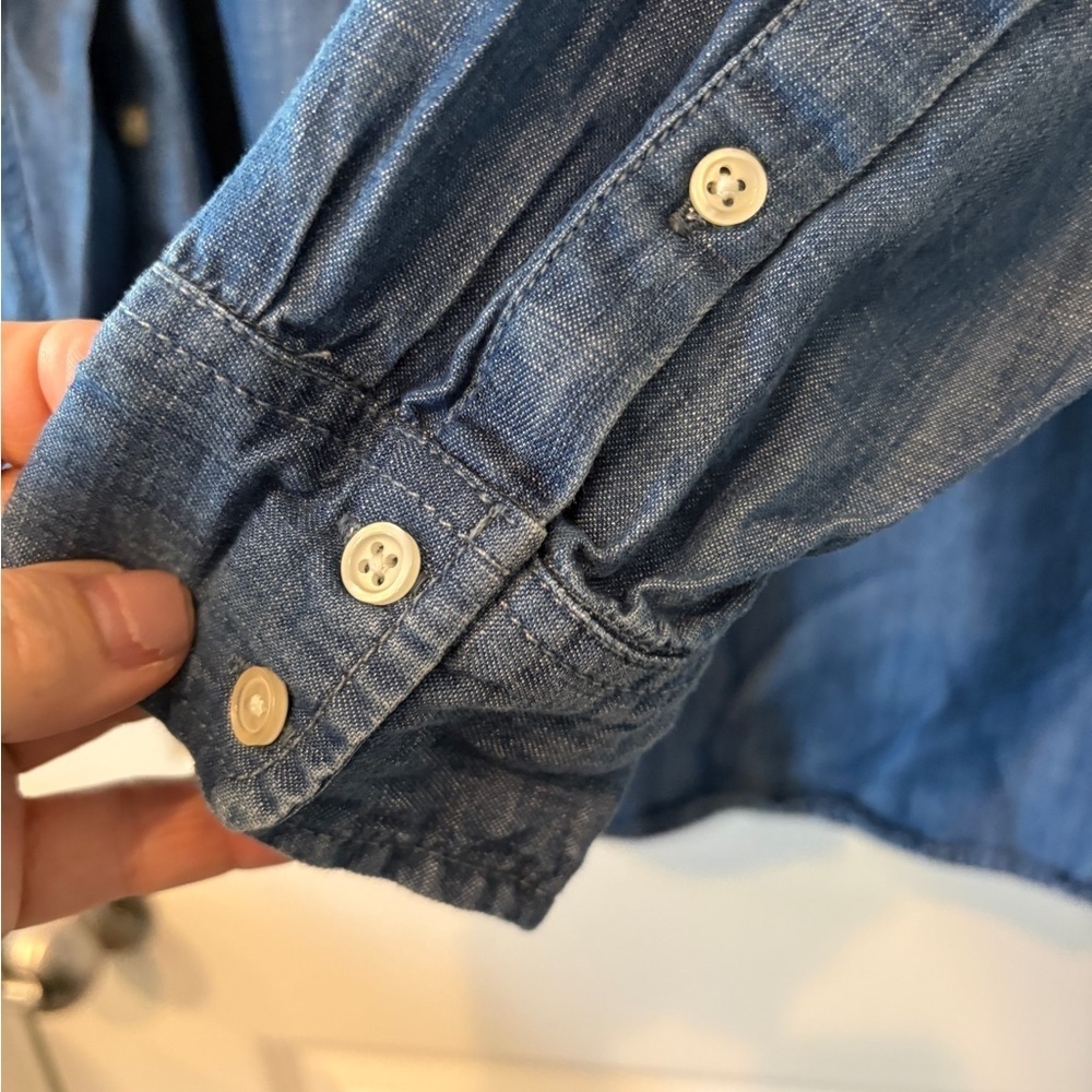 Talbots Denim Nautical Cottagecore Top With Button Detail On The Side Size M - Picture 7 of 11